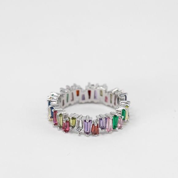 multi colored silver rhinestone ring stackable - Picture 2 of 8